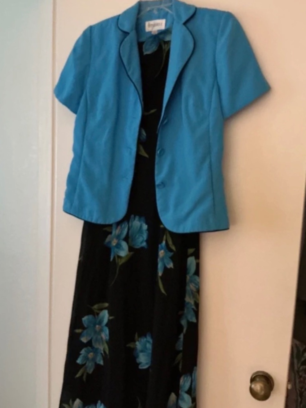 Vintage Y2K floral two piece black dress with blue jacket studio one size medium